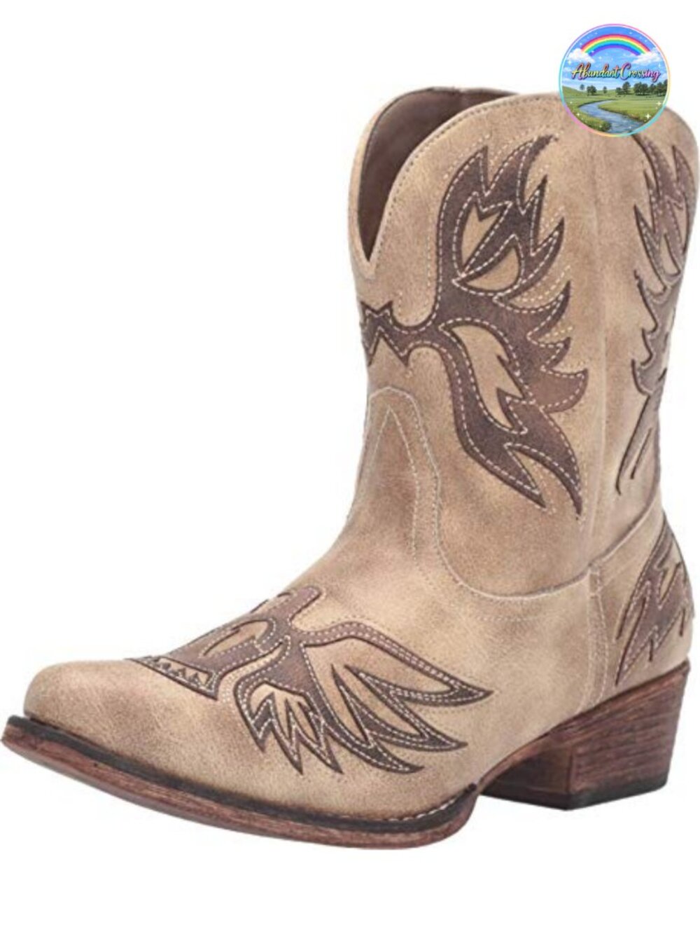Faux Leather Mid-Calf Snip Toe Western Boots Cushioned Footbed 8 inch Shaft
